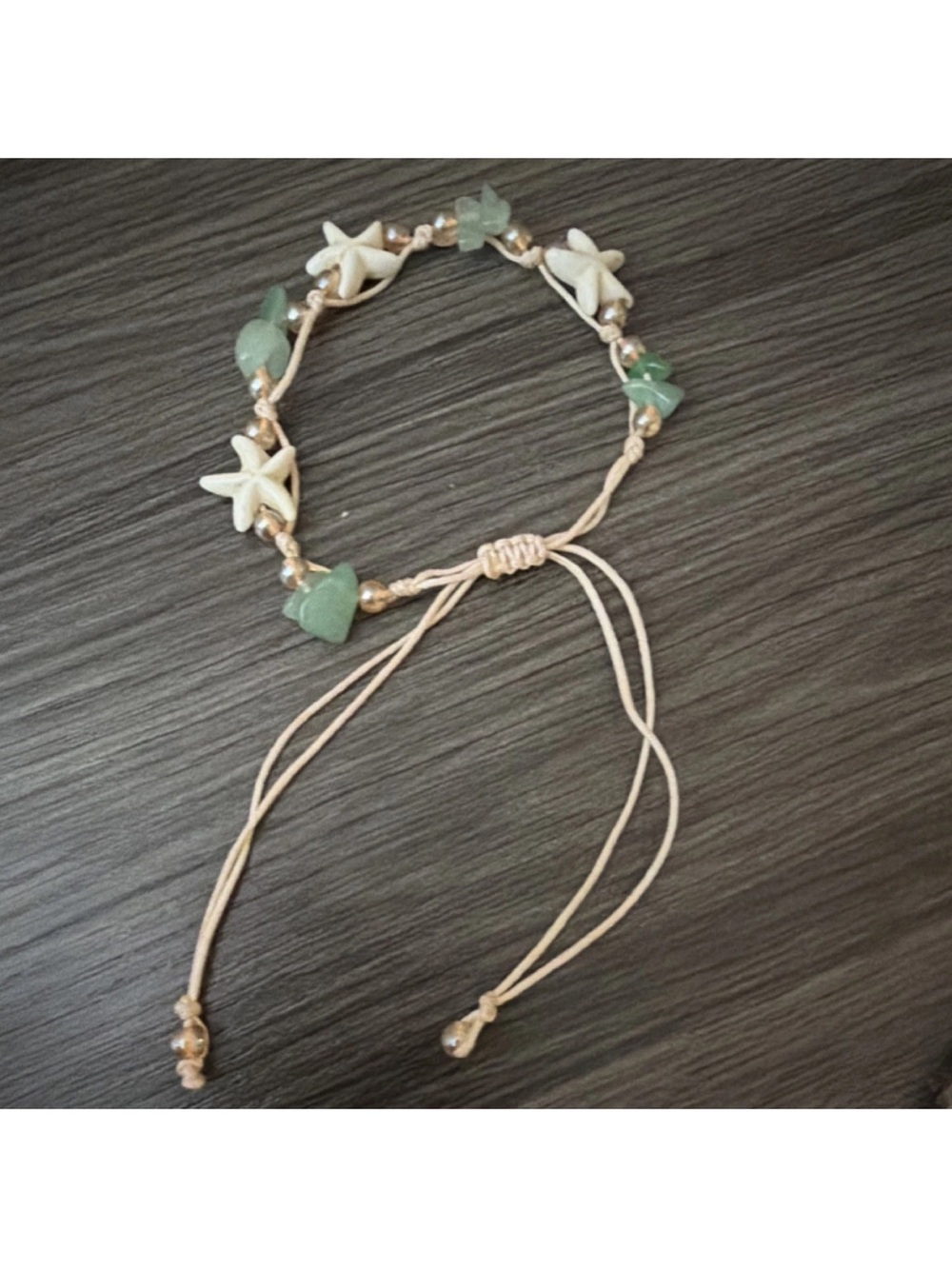 Adjustable Beige Star & Sea Glass Bracelet